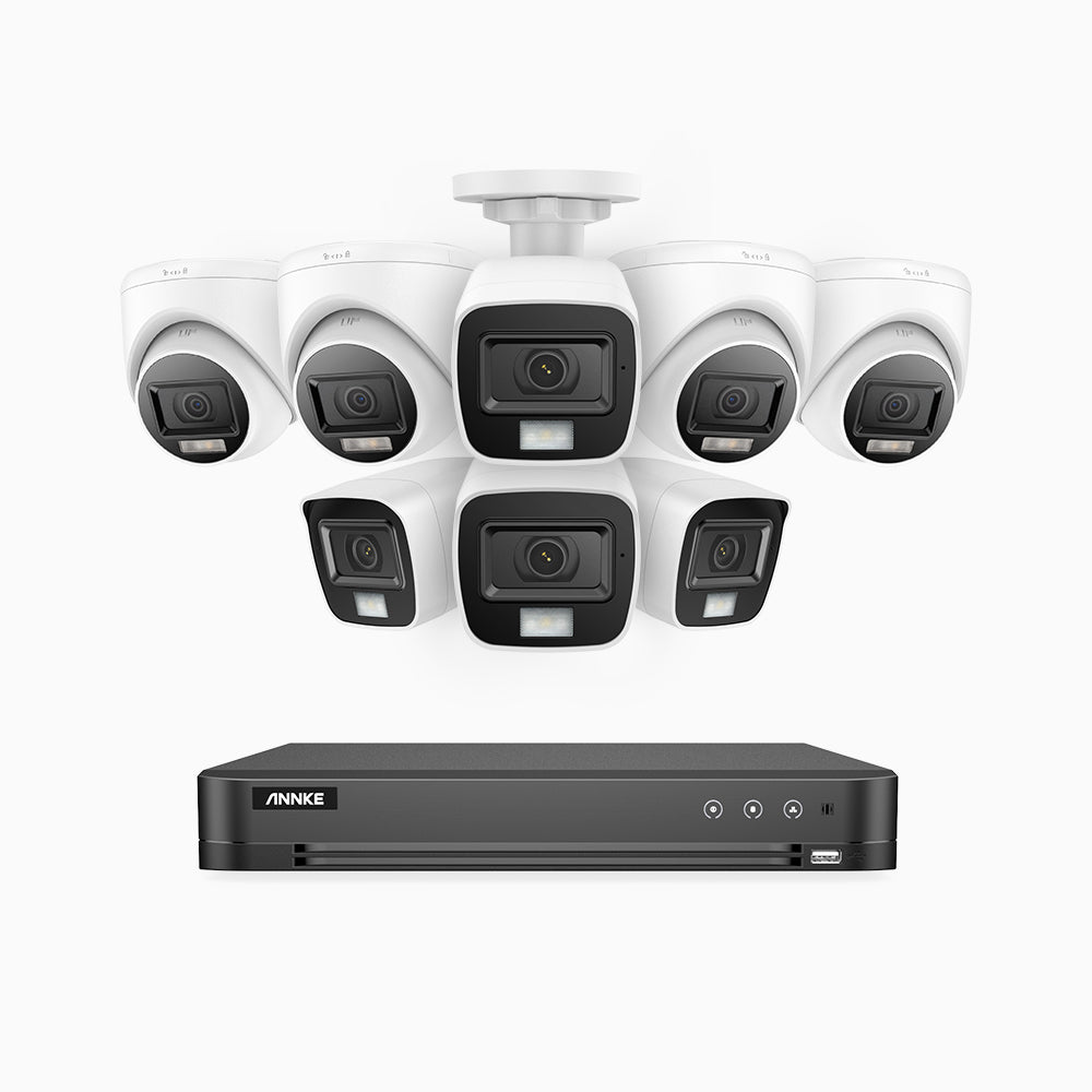 ADLK800 - 4K 16 Channel Dual Light Wired CCTV Security System with 4 Bullet & 4 Turret Cameras, Color & IR Night Vision, 3840x2160@20fps, F/1.6 Super Aperture, 4-In-1 Output Signal, IP67