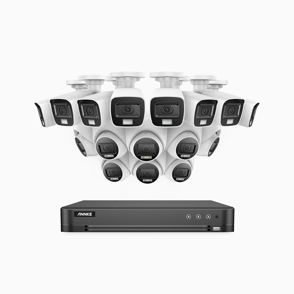 ADLK800 - 4K 16 Channel Dual Light Wired CCTV Security System with 8 Bullet & 8 Turret Cameras, Color & IR Night Vision, 3840x2160@20fps, F/1.6 Super Aperture, 4-In-1 Output Signal, IP67