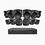 EL200 - 1080p 16 Channel Outdoor Wired Security CCTV System with 6 Bullet & 6 Turret Cameras, 3.6 MM Lens, Smart DVR with Human & Vehicle Detection, 66 ft Infrared Night Vision, 4-in-1 Output Signal, IP67