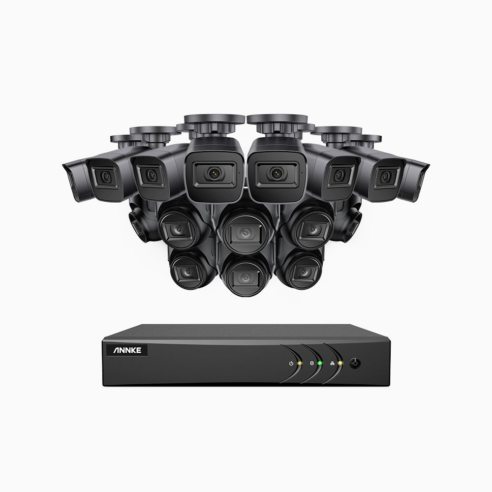 EL200 - 1080p 16 Channel Outdoor Wired Security CCTV System with 8 Bullet & 8 Turret Cameras, 3.6 MM Lens, Smart DVR with Human & Vehicle Detection, 66 ft Infrared Night Vision, 4-in-1 Output Signal, IP67