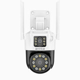 WCD600 - 6MP UHD Dual-Lens Outdoor Wireless WiFi Security Camera, Red Blue Flashing Lights & Siren, Smart Dual Light Night Vision, Two-Way Audio, 300° Pan & 90° Tilt, Cloud & Max. 128 GB Local Storage, Works with Alexa