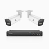 AZH800 - 4K 4 Channel 2 Cameras PoE Security System, 4X Optical Zoom, 2.8 - 12 MM Motorized Varifocal Lens, Smart Dual Light Night Vision, Motion Detection 2.0, Built-In Microphone, Siren & Strobe Alarm, Upgraded Version