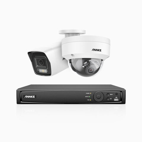 H800 - 4K 4 Channel PoE Security System with 1 Bullet & 1 Dome (IK10) Cameras, Vandal-Resistant, Human & Vehicle Detection, Colour & IR Night Vision, Built-in Mic, RTSP Supported