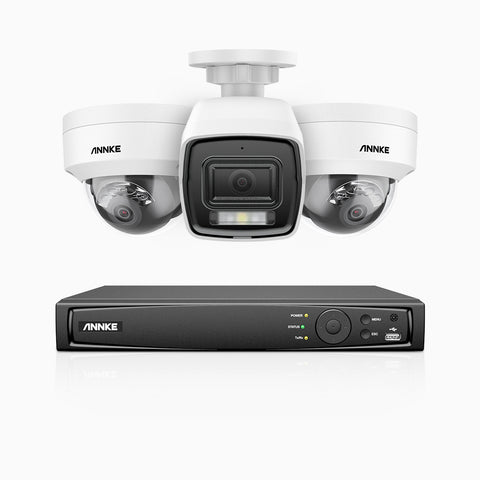 H800 - 4K 4 Channel PoE Security System with 1 Bullet & 2 Dome (IK10) Cameras, Vandal-Resistant, Human & Vehicle Detection, Colour & IR Night Vision, Built-in Mic, RTSP Supported