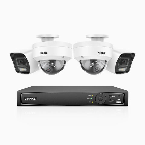 H800 - 4K 4 Channel PoE Security System with 2 Bullet & 2 Dome (IK10) Cameras, Vandal-Resistant, Human & Vehicle Detection, Colour & IR Night Vision, Built-in Mic, RTSP Supported