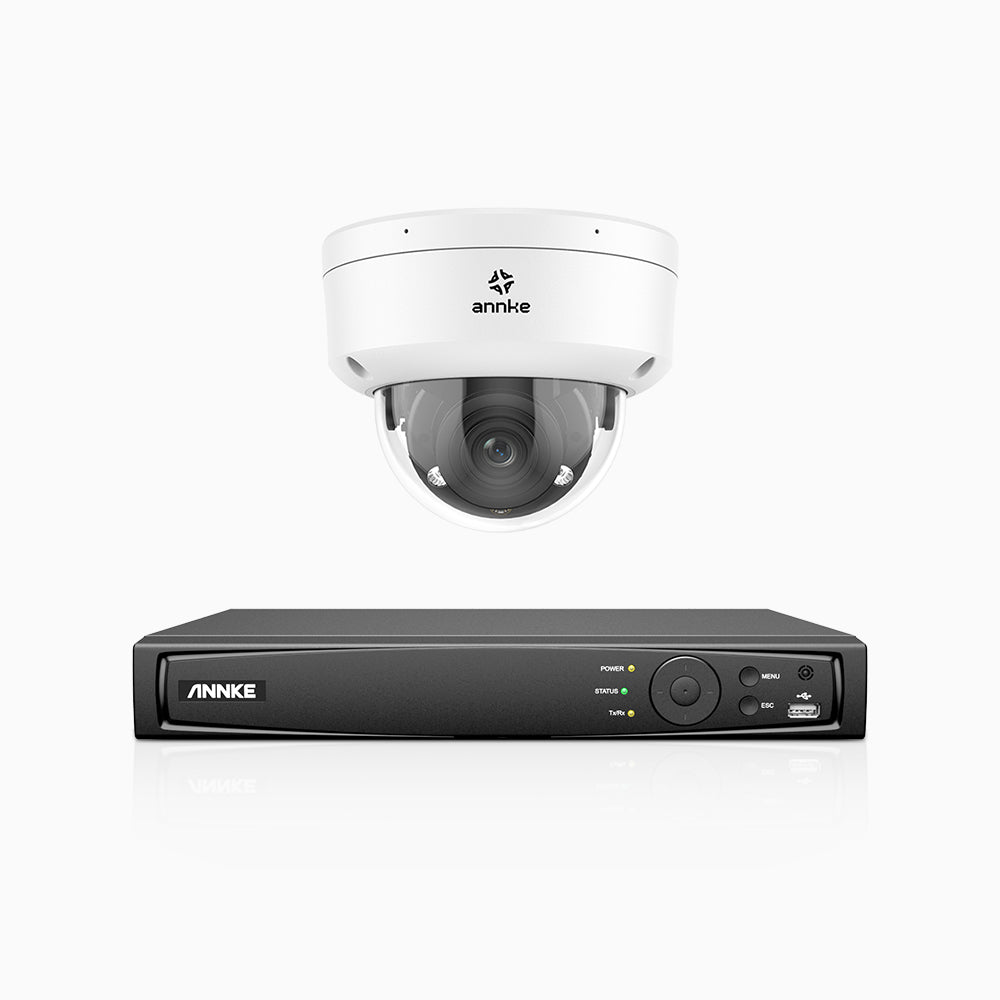 AZH800 - 4K 4 Channel 1 Camera PoE Security System, 4X Optical Zoom, 2.8 - 12 MM Motorized Varifocal Lens, Smart Dual Light Night Vision, Motion Detection 2.0, Built-In Microphone, Siren & Strobe Alarm, Upgraded Version