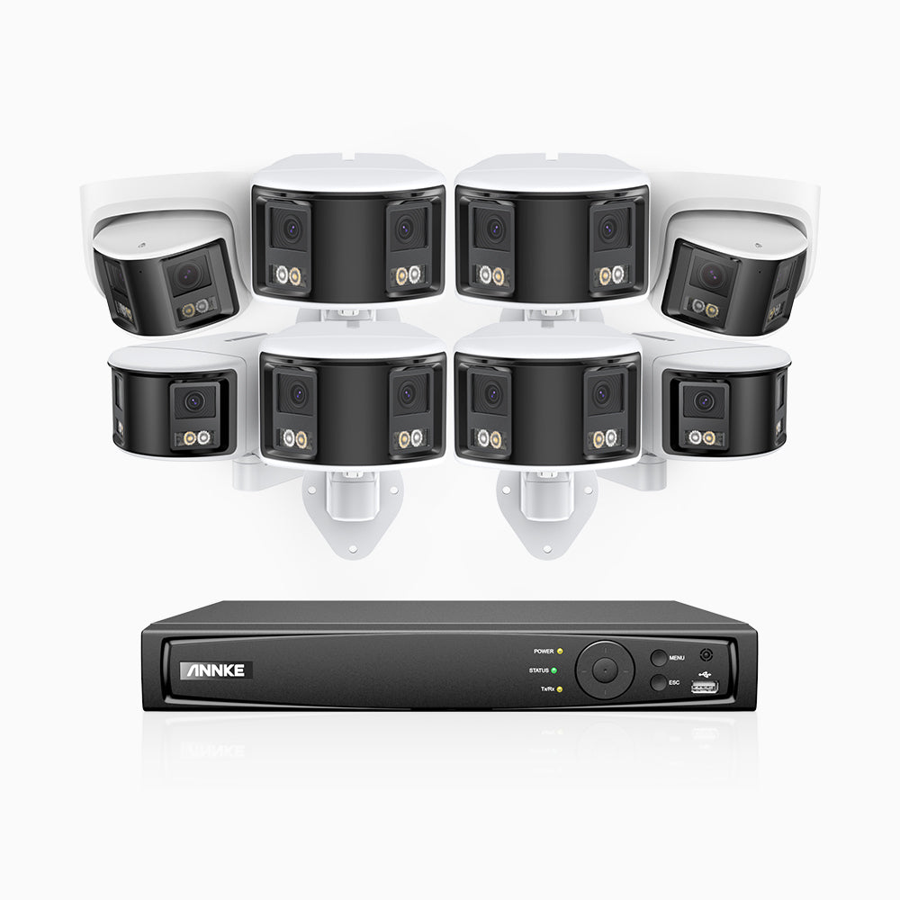 FDH600 - 16 Channel PoE Security System with 6 Bullet & 2 Turret Dual Lens Cameras, 6MP Resolution, 180° Ultra Wide Angle, f/1.2 Super Aperture, Built-in Microphone, Active Siren & Alarm, Human & Vehicle Detection, 2-Way Audio