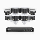 FDH600 - 16 Channel PoE Security System with 6 Bullet & 2 Turret Dual Lens Cameras, 6MP Resolution, 180° Ultra Wide Angle, f/1.2 Super Aperture, Built-in Microphone, Active Siren & Alarm, Human & Vehicle Detection, 2-Way Audio