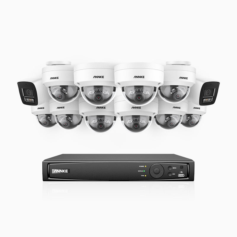 H800 - 4K 16 Channel PoE Security CCTV System with 2 Bullet & 10 Dome (IK10) Cameras, Vandal-Resistant, Human & Vehicle Detection, Colour & IR Night Vision, Built-in Mic, RTSP Supported