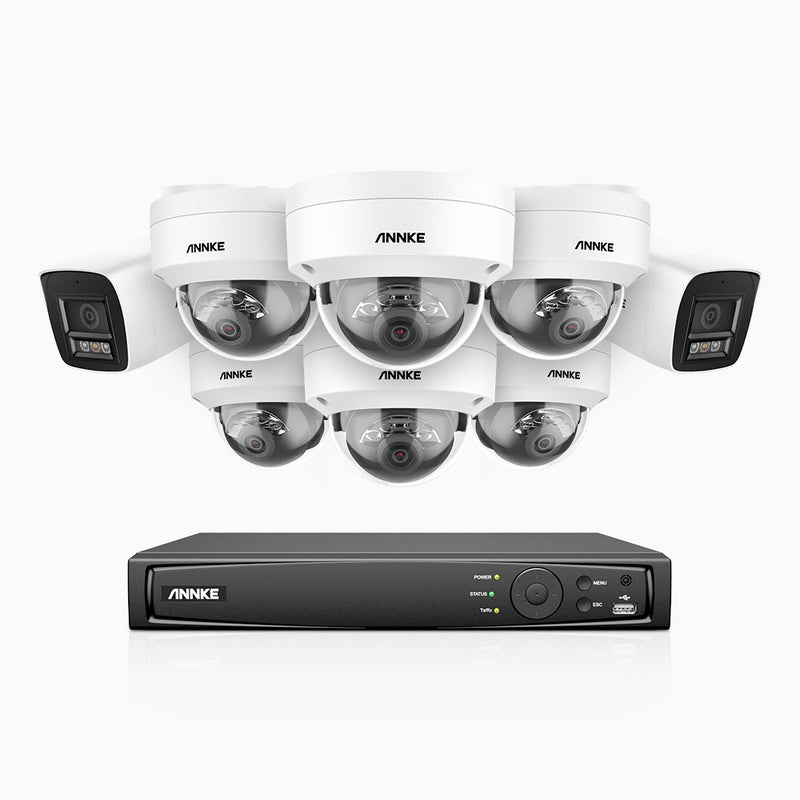H800 - 4K 16 Channel PoE Security CCTV System with 2 Bullet & 6 Dome (IK10) Cameras, Vandal-Resistant, Human & Vehicle Detection, Colour & IR Night Vision, Built-in Mic, RTSP Supported