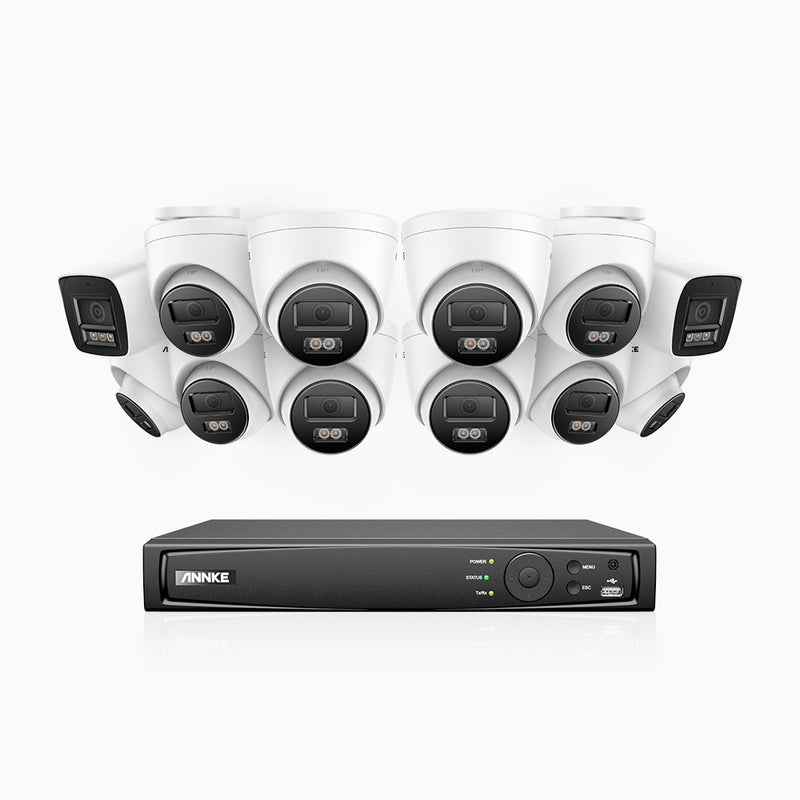 H800 - 4K Ultra HD 16 Channel PoE Security CCTV System with 2 Bullet & 10 Turret Cameras, Colour & IR Night Vision, Built-in Mic, RTSP Supported