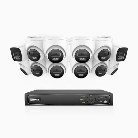 H800 - 4K Ultra HD 16 Channel PoE Security CCTV System with 2 Bullet & 10 Turret Cameras, Colour & IR Night Vision, Built-in Mic, RTSP Supported