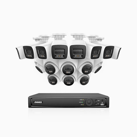 H1200 - 4K 12MP 16 Channel PoE Security System with 8 Bullet & 8 Turret Cameras, Colour & IR Night Vision, Human & Vehicle Detection, H.265+, Built-in Microphone, Max. 512 GB Local Storage, IP67