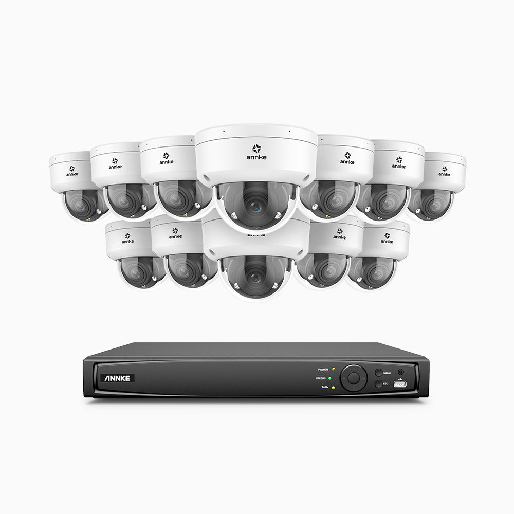 AZH800 - 4K 16 Channel 12 Cameras PoE Security System, 4X Optical Zoom, 2.8 - 12 MM Motorized Varifocal Lens, Smart Dual Light Night Vision, Motion Detection 2.0, Built-In Microphone, Siren & Strobe Alarm, Upgraded Version