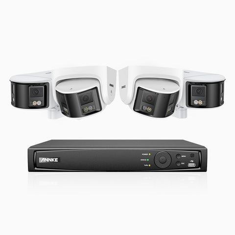 FDH600 - 8 Channel PoE Security System with 2 Bullet & 2 Turret Dual Lens Cameras, 6MP Resolution, 180° Ultra Wide Angle, f/1.2 Super Aperture, Built-in Microphone, Active Siren & Alarm, Human & Vehicle Detection, 2-Way Audio