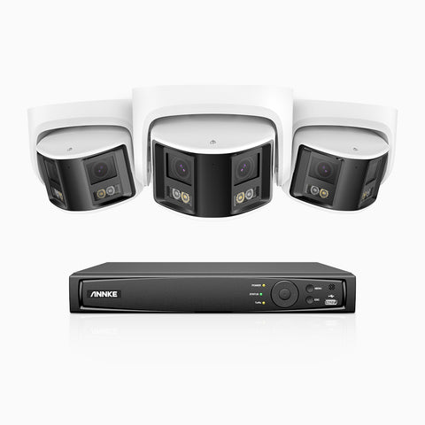 FDH600 - 8 Channel PoE Security System with 3 Dual Lens Cameras, 6MP Resolution, 180° Ultra Wide Angle, f/1.2 Super Aperture, Built-in Microphone, Active Siren & Alarm, Human & Vehicle Detection, 2-Way Audio