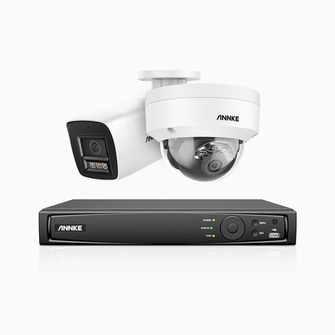 H800 - 4K 8 Channel PoE Security System with 1 Bullet & 1 Dome (IK10) Cameras, Vandal-Resistant, Human & Vehicle Detection, Colour & IR Night Vision, Built-in Mic, RTSP Supported