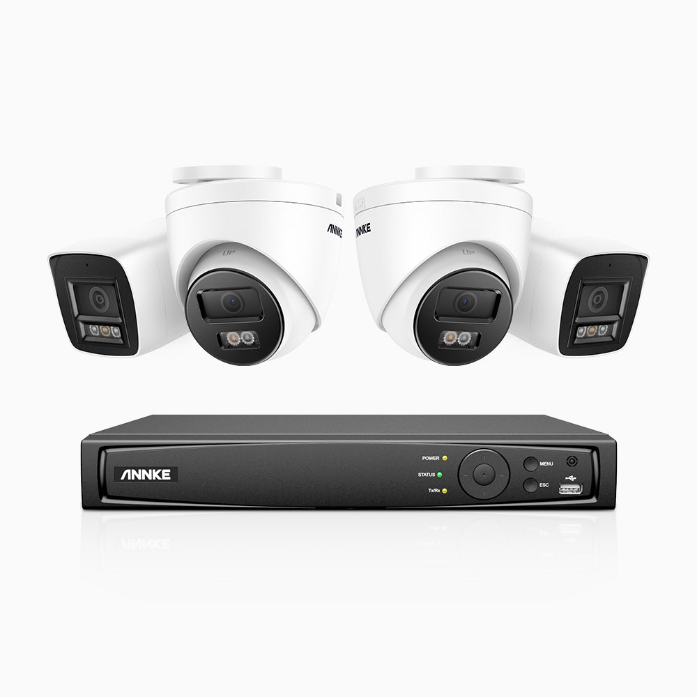 H1200 - 4K 12MP 8 Channel PoE Security System with  2 Bullet & 2 Turret Cameras, Colour & IR Night Vision, Human & Vehicle Detection, H.265+, Built-in Microphone, Max. 512 GB Local Storage, IP67