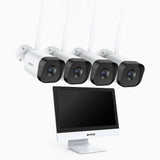 WTL500 - 5MP 10 Channel 4 Cameras Wireless NVR CCTV System with 12″ Monitor, EXIR Night Vision, Two-Way Audio, Built-in Microphone, Works with Alexa, IP66
