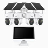 WTB400 - 4MP 10 Channel 4 Solar Cameras Wireless NVR CCTV System with 12″ Monitor,  IPS Touch Screen, Motion Detection, Two-Way Audio, 9000mAh Rechargeable Battery & Solar Powered, 270° Pan & 90° Tilt,  Works with Alexa