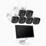 WTL800 - 4K 10 Channel 6 Cameras Wireless NVR CCTV System with 12″ Monitor, 2.4/5.8G Dual-Band WiFi Pro, Human Motion Detection, Two-Way Audio, Night Vision, Works with Alexa