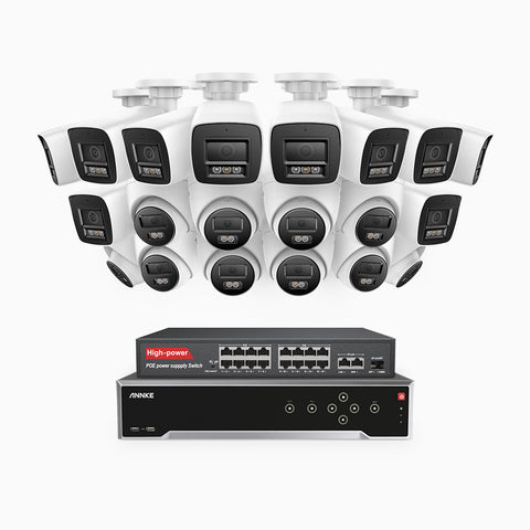 H800 - 4K 32 Channel PoE Security CCTV System with 10 Bullet & 10 Turret Cameras, Human & Vehicle Detection, Colour & IR Night Vision, Built-in Mic, RTSP Supported, 16-Port PoE Switch Included