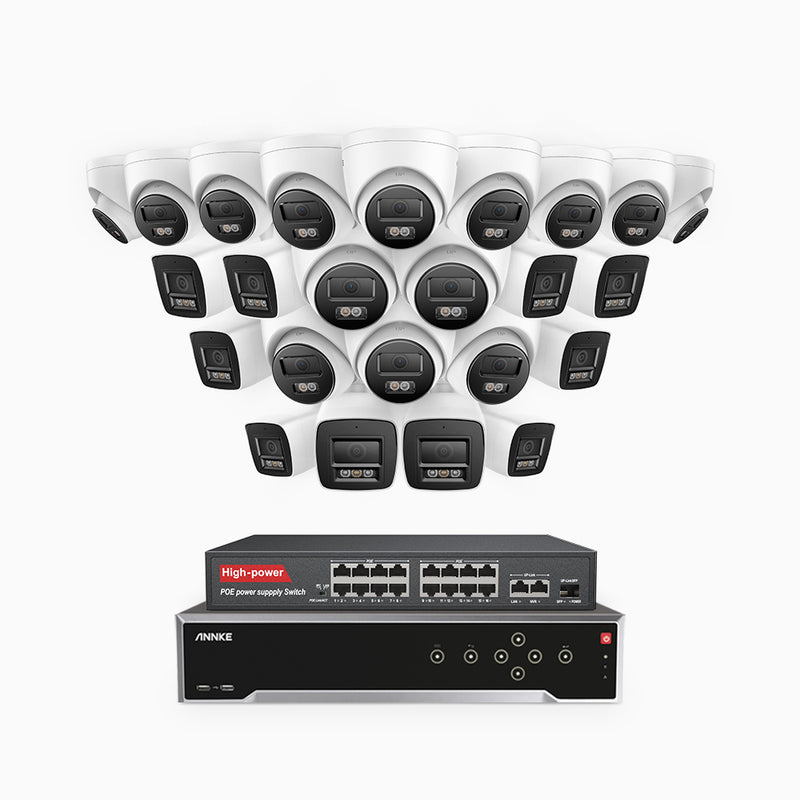 H800 - 4K 32 Channel PoE Security CCTV System with 10 Bullet & 14 Turret Cameras, Human & Vehicle Detection, Colour & IR Night Vision, Built-in Mic, RTSP Supported, 16-Port PoE Switch Included