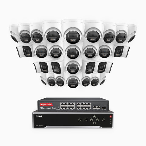 H800 - 4K 32 Channel PoE Security CCTV System with 10 Bullet & 22 Turret Cameras, Human & Vehicle Detection, Colour & IR Night Vision, Built-in Mic, RTSP Supported, 16-Port PoE Switch Included