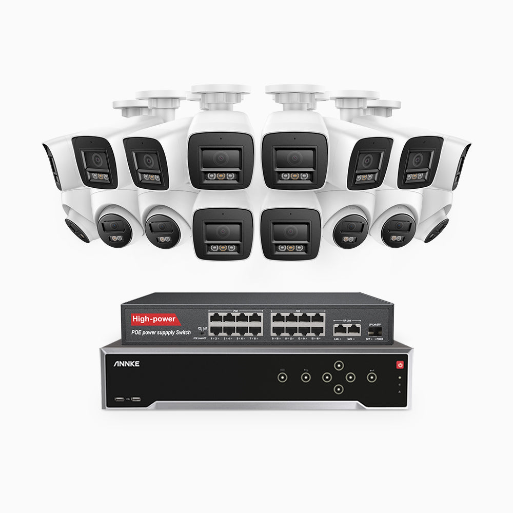 H800 - 4K 32 Channel PoE Security CCTV System with 10 Bullet & 6 Turret Cameras, Human & Vehicle Detection, Colour & IR Night Vision, Built-in Mic, RTSP Supported, 16-Port PoE Switch Included