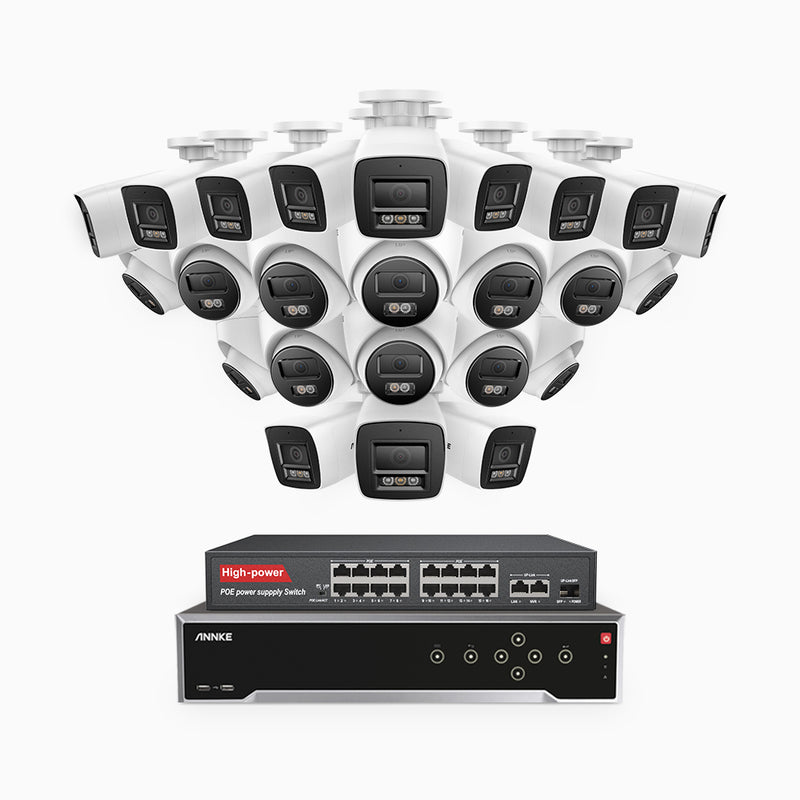H800 - 4K 32 Channel PoE Security CCTV System with 12 Bullet & 12 Turret Cameras, Human & Vehicle Detection, Colour & IR Night Vision, Built-in Mic, RTSP Supported, 16-Port PoE Switch Included