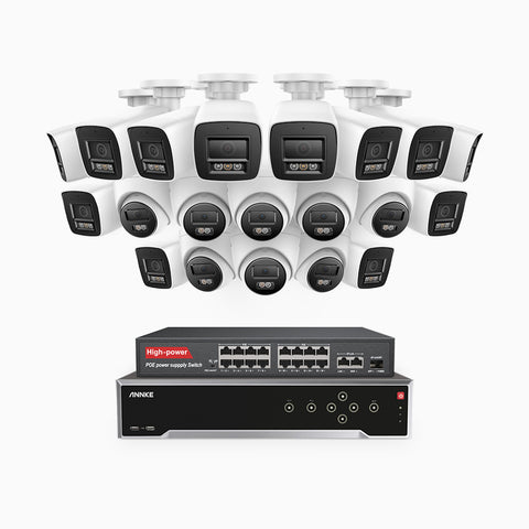 H800 - 4K 32 Channel PoE Security CCTV System with 12 Bullet & 8 Turret Cameras, Human & Vehicle Detection, Colour & IR Night Vision, Built-in Mic, RTSP Supported, 16-Port PoE Switch Included