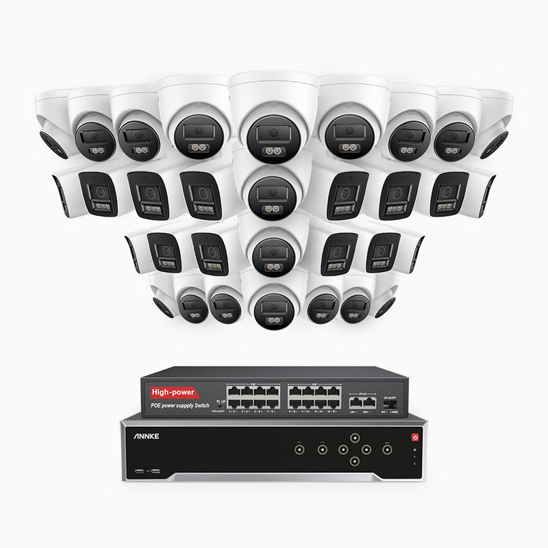 H800 - 4K 32 Channel PoE Security CCTV System with 14 Bullet & 18 Turret Cameras, Human & Vehicle Detection, Colour & IR Night Vision, Built-in Mic, RTSP Supported, 16-Port PoE Switch Included