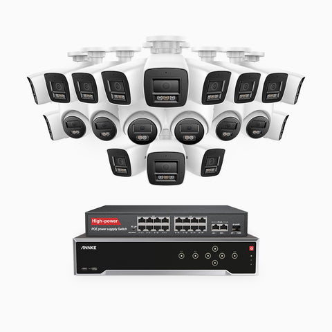 H800 - 4K 32 Channel PoE Security CCTV System with 14 Bullet & 6 Turret Cameras, Human & Vehicle Detection, Colour & IR Night Vision, Built-in Mic, RTSP Supported, 16-Port PoE Switch Included