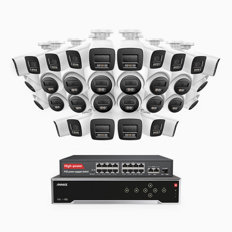 H800 - 4K 32 Channel PoE Security CCTV System with 16 Bullet & 16 Turret Cameras, Human & Vehicle Detection, Colour & IR Night Vision, Built-in Mic, RTSP Supported, 16-Port PoE Switch Included