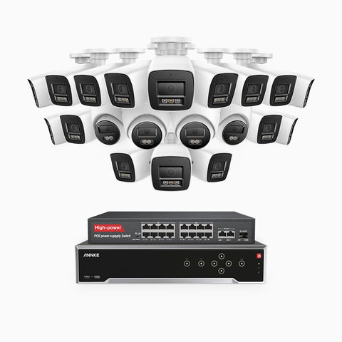 H800 - 4K 32 Channel PoE Security CCTV System with 16 Bullet & 4 Turret Cameras, Human & Vehicle Detection, Colour & IR Night Vision, Built-in Mic, RTSP Supported, 16-Port PoE Switch Included