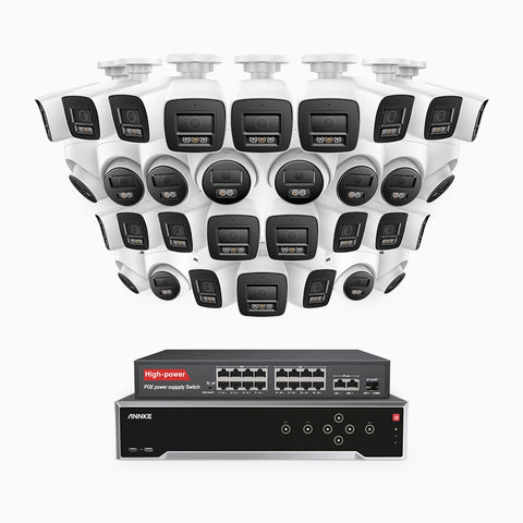 H800 - 4K 32 Channel PoE Security CCTV System with 20 Bullet & 12 Turret Cameras, Human & Vehicle Detection, Colour & IR Night Vision, Built-in Mic, RTSP Supported, 16-Port PoE Switch Included
