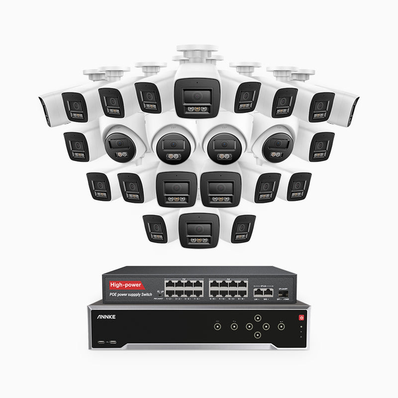 H800 - 4K 32 Channel PoE Security CCTV System with 20 Bullet & 4 Turret Cameras, Human & Vehicle Detection, Colour & IR Night Vision, Built-in Mic, RTSP Supported, 16-Port PoE Switch Included