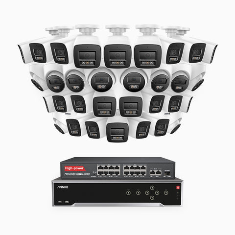 H800 - 4K 32 Channel PoE Security CCTV System with 22 Bullet & 10 Turret Cameras, Human & Vehicle Detection, Colour & IR Night Vision, Built-in Mic, RTSP Supported, 16-Port PoE Switch Included