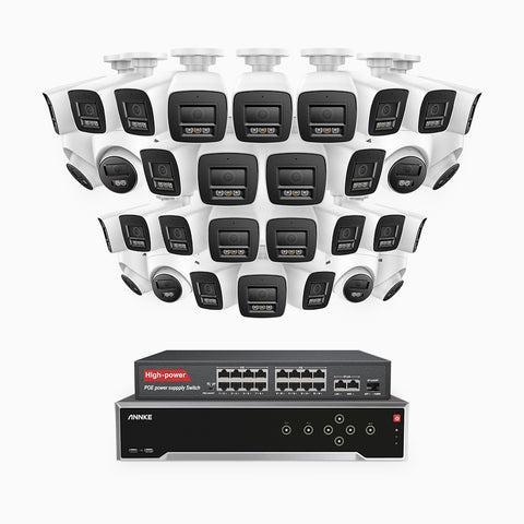 H800 - 4K 32 Channel PoE Security CCTV System with 24 Bullet & 8 Turret Cameras, Human & Vehicle Detection, Colour & IR Night Vision, Built-in Mic, RTSP Supported, 16-Port PoE Switch Included