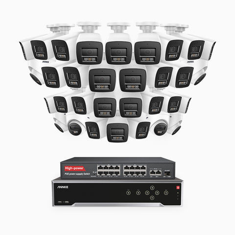 H800 - 4K 32 Channel PoE Security CCTV System with 26 Bullet & 6 Turret Cameras, Human & Vehicle Detection, Colour & IR Night Vision, Built-in Mic, RTSP Supported, 16-Port PoE Switch Included