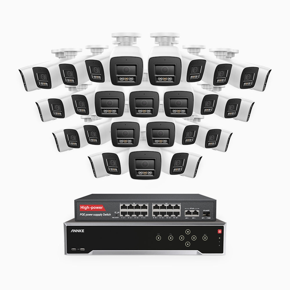H800 - 4K 32 Channel 32 Cameras PoE Security CCTV System, Human & Vehicle Detection, Colour & IR Night Vision, Built-in Mic, RTSP Supported, 16-Port PoE Switch Included