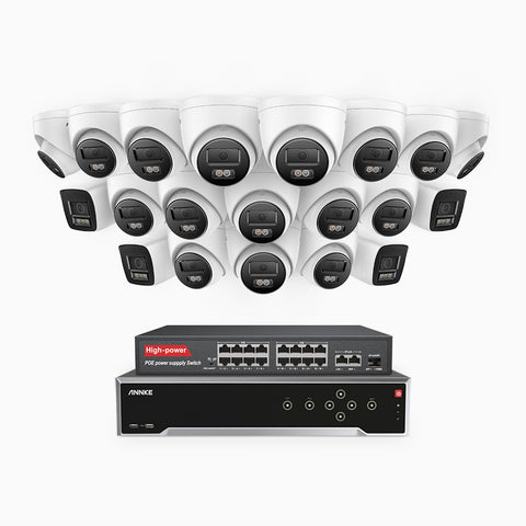 H800 - 4K 32 Channel PoE Security CCTV System with 4 Bullet & 16 Turret Cameras, Human & Vehicle Detection, Colour & IR Night Vision, Built-in Mic, RTSP Supported, 16-Port PoE Switch Included