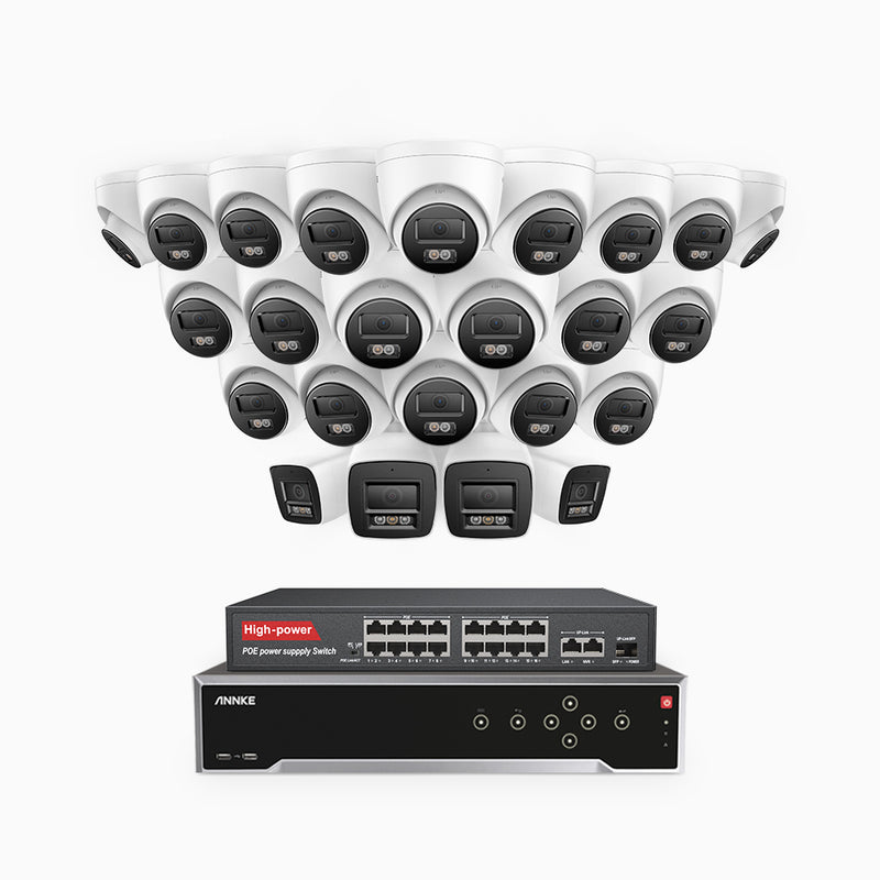 H800 - 4K 32 Channel PoE Security CCTV System with 4 Bullet & 20 Turret Cameras, Human & Vehicle Detection, Colour & IR Night Vision, Built-in Mic, RTSP Supported, 16-Port PoE Switch Included