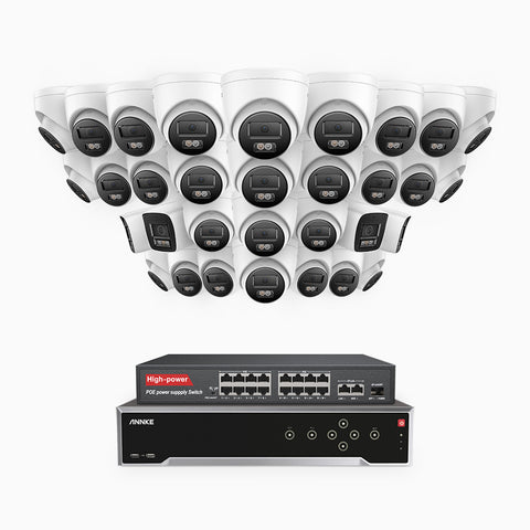 H800 - 4K 32 Channel PoE Security CCTV System with 4 Bullet & 28 Turret Cameras, Hu0man & Vehicle Detection, Colour & IR Night Vision, Built-in Mic, RTSP Supported, 16-Port PoE Switch Included