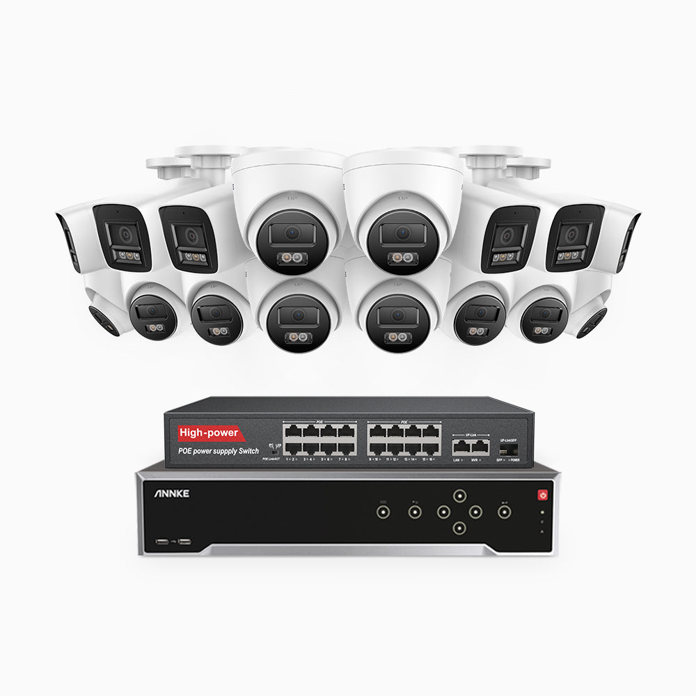 H800 - 4K 32 Channel PoE Security CCTV System with 6 Bullet & 10 Turret Cameras, Human & Vehicle Detection, Colour & IR Night Vision, Built-in Mic, RTSP Supported, 16-Port PoE Switch Included