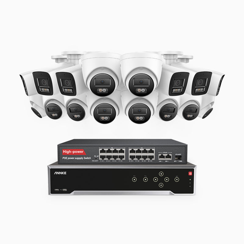 H800 - 4K 32 Channel PoE Security CCTV System with 6 Bullet & 10 Turret Cameras, Human & Vehicle Detection, Colour & IR Night Vision, Built-in Mic, RTSP Supported, 16-Port PoE Switch Included