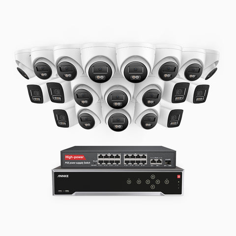 H800 - 4K 32 Channel PoE Security CCTV System with 6 Bullet & 14 Turret Cameras, Human & Vehicle Detection, Colour & IR Night Vision, Built-in Mic, RTSP Supported, 16-Port PoE Switch Included