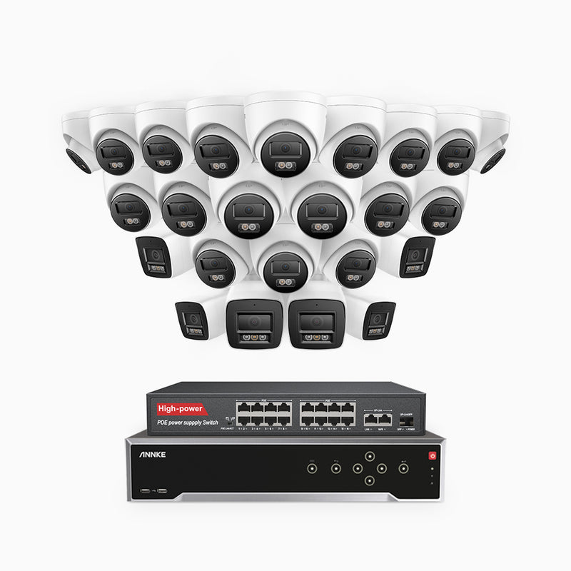 H800 - 4K 32 Channel PoE Security CCTV System with 6 Bullet & 18 Turret Cameras, Human & Vehicle Detection, Colour & IR Night Vision, Built-in Mic, RTSP Supported, 16-Port PoE Switch Included