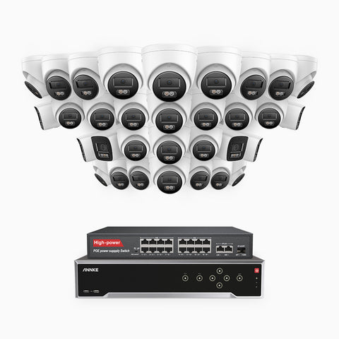 H800 - 4K 32 Channel PoE Security CCTV System with 6 Bullet & 26 Turret Cameras, Human & Vehicle Detection, Colour & IR Night Vision, Built-in Mic, RTSP Supported, 16-Port PoE Switch Included