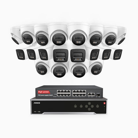 H800 - 4K 32 Channel PoE Security CCTV System with 8 Bullet & 12 Turret Cameras, Human & Vehicle Detection, Colour & IR Night Vision, Built-in Mic, RTSP Supported, 16-Port PoE Switch Included